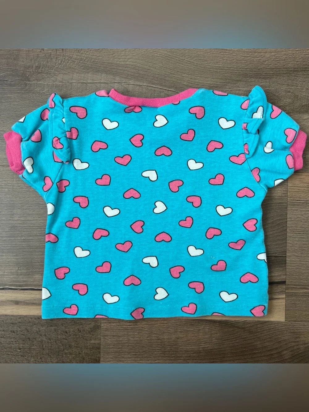 Vintage Health-tex Toddler Girls' AOP Heart T-shirt Blue/Pink Size 4T